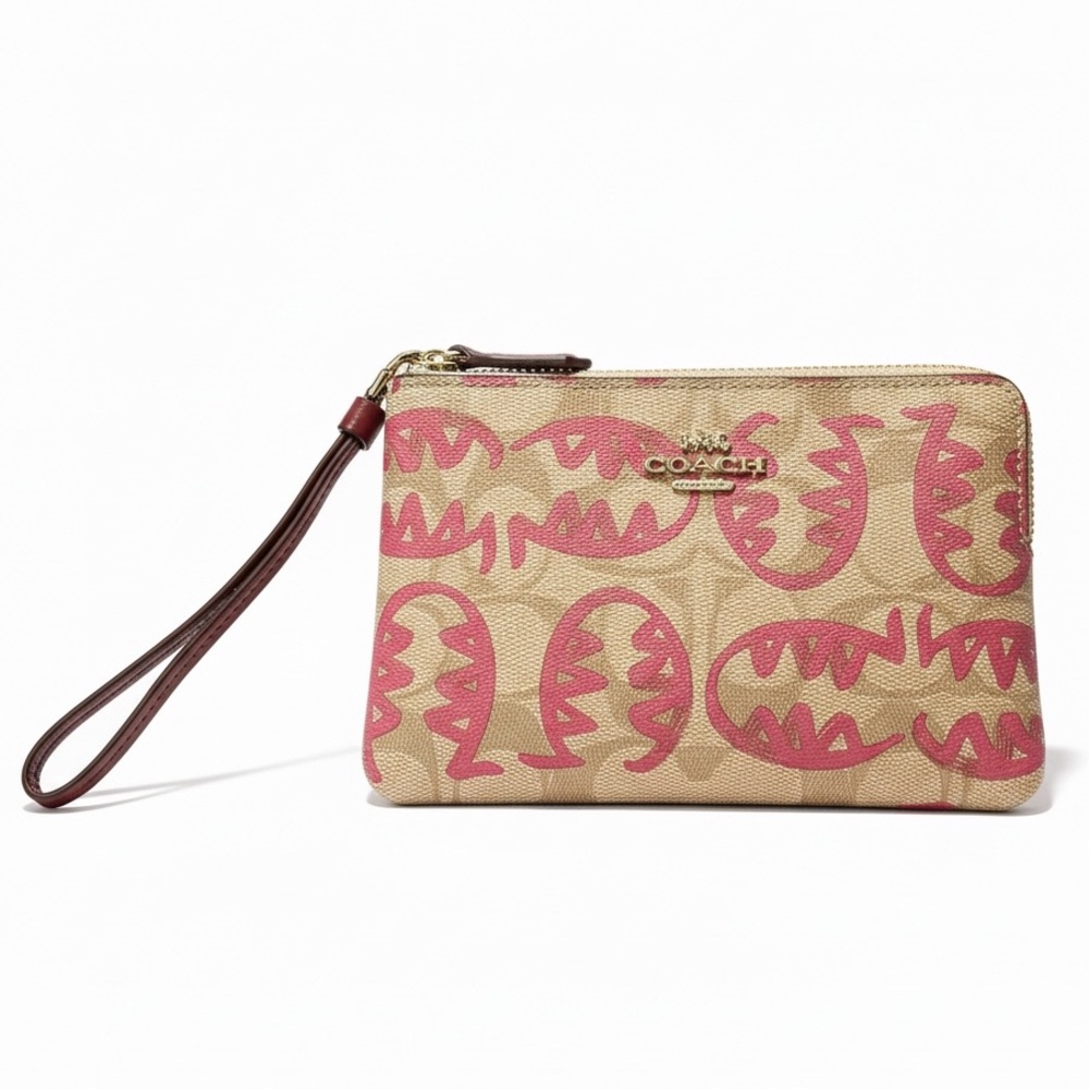 Coach Corner Zip Wristlet in Signature Canvas with Rexy by Guang Yu. NWT - Picture 14 of 14
